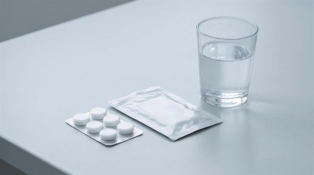 A nicotine patch and lozenges on a plain surface